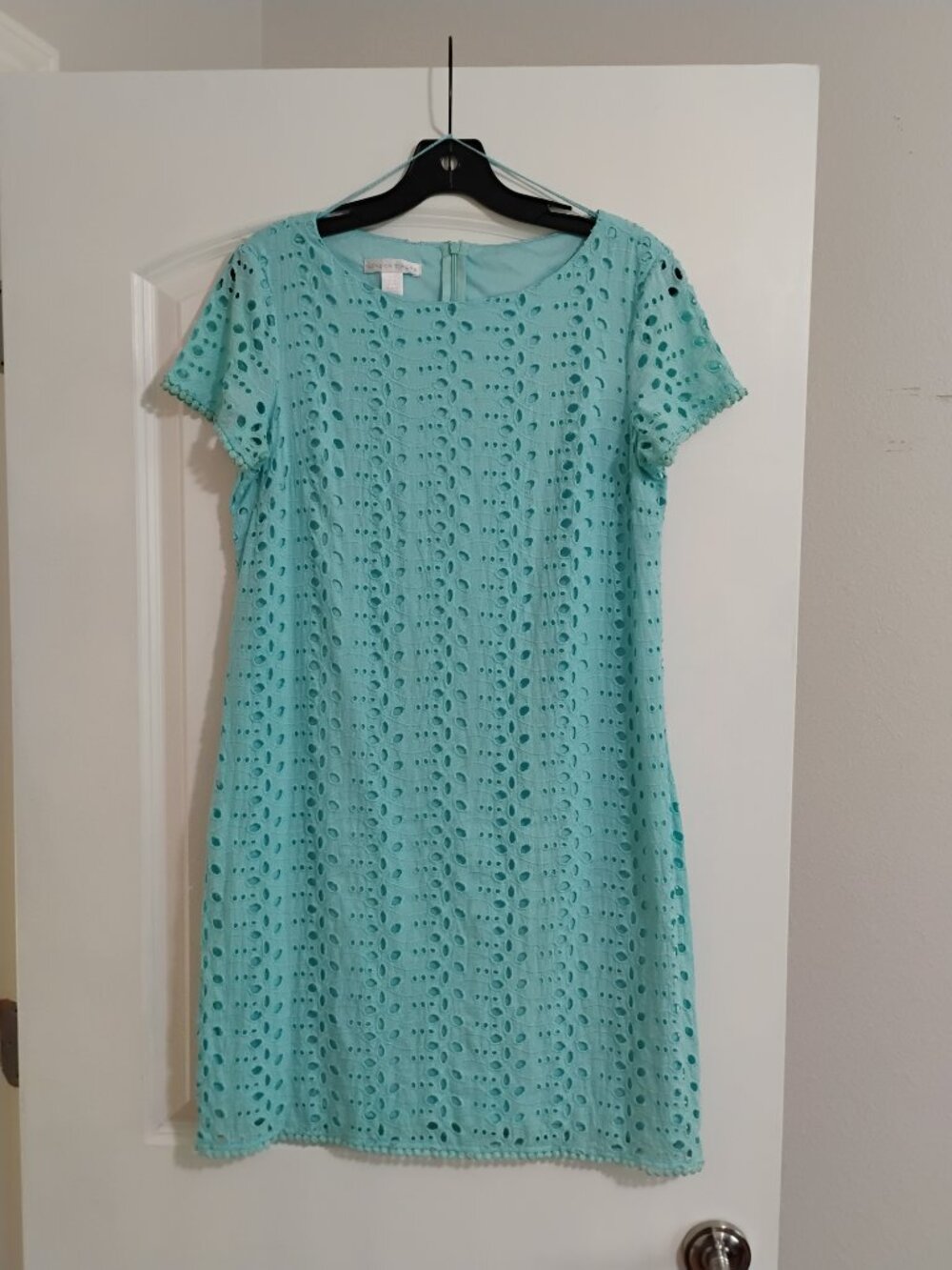London Times Aqua Eyelet Lace Shift Dress